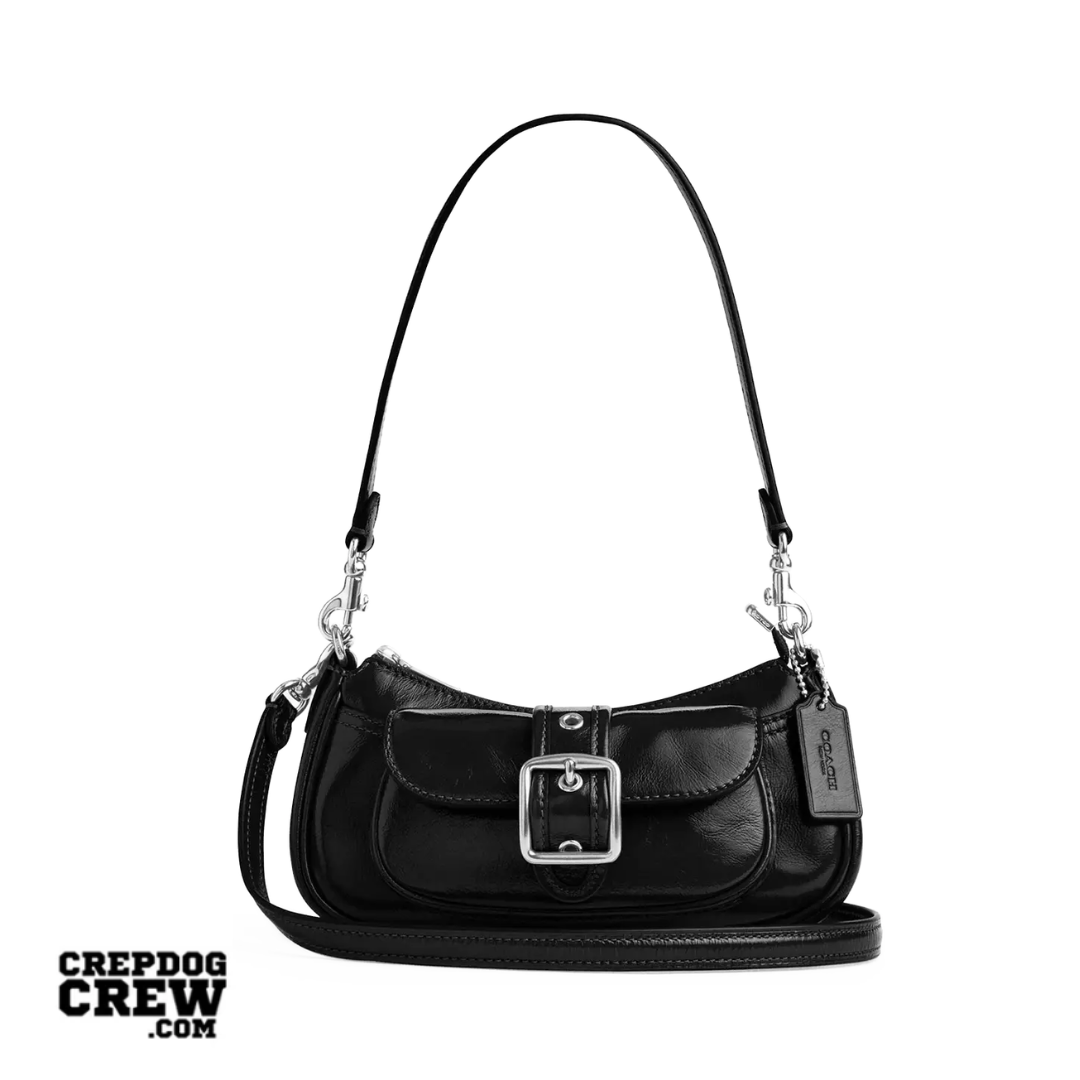 Coach Ashton Mini Shoulder Bag glazed leather Silver Black