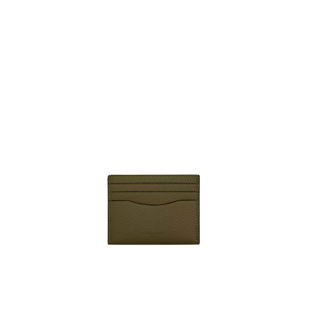 COACH Slim Id Card Case pebbled leather Silver Olive