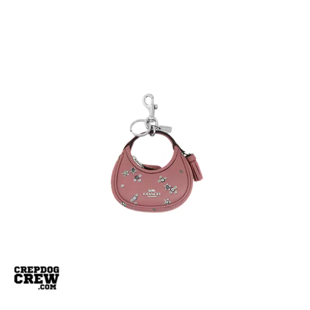 Coach Carmen Bag Charm With Star Print Novelty leather Silver Dusty Pink Multi