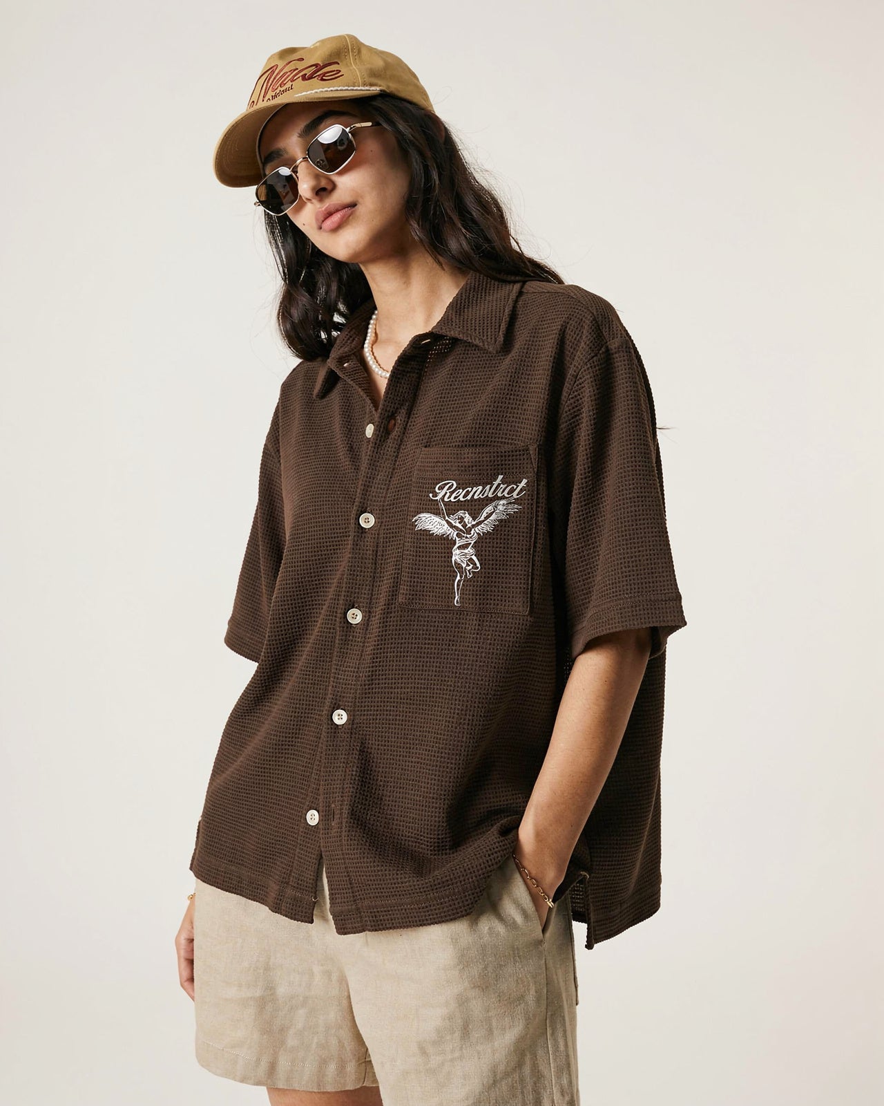 Waffle-Knit Textured shirt - Brown