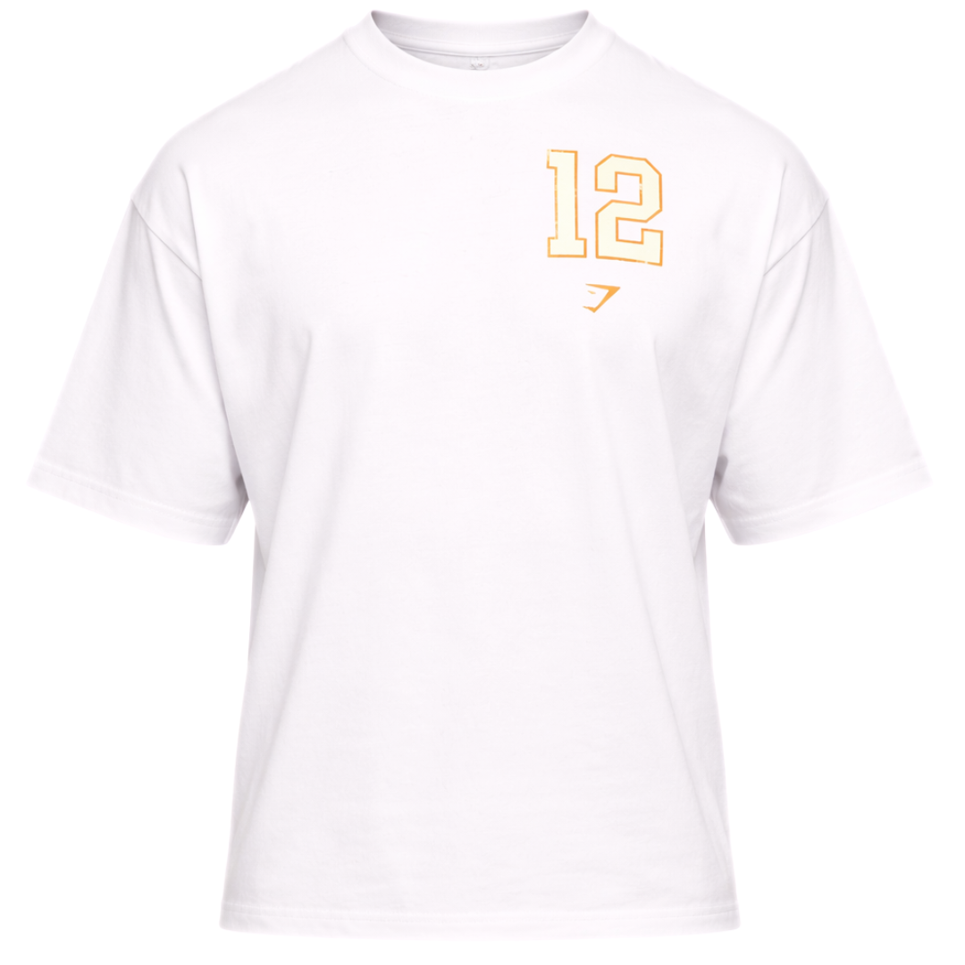 GYMSHARK COLLEGIATE GRAPHIC T-SHIRT OVERSIZED FIT WHITE