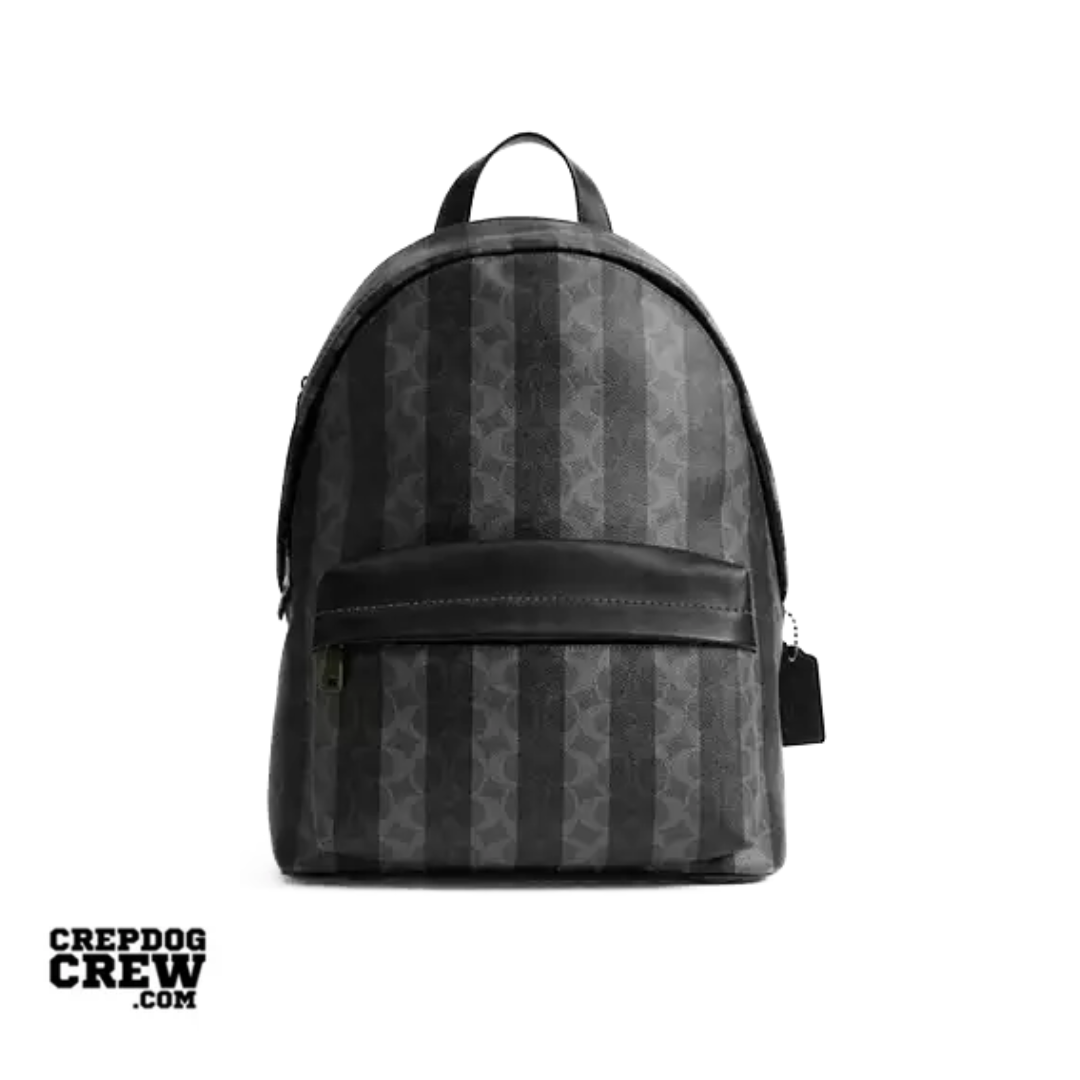 Coach Taylor Backpack In Signature Canvas With Stripes Gunmetal Black Grey