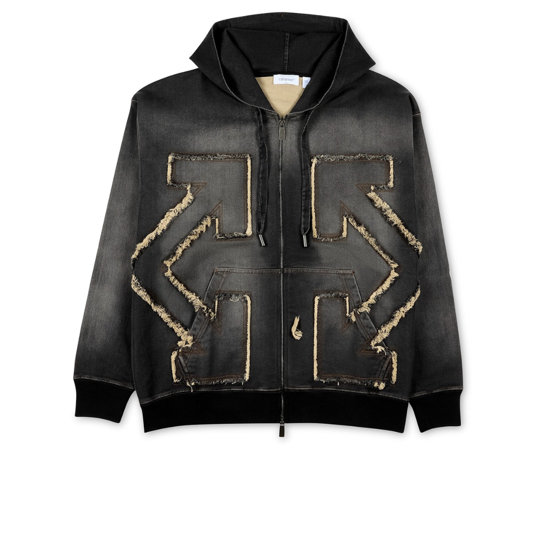 OFF WHITE Distress Arr Skate Zip Hoodie HIGHLIGHTED BLACK
