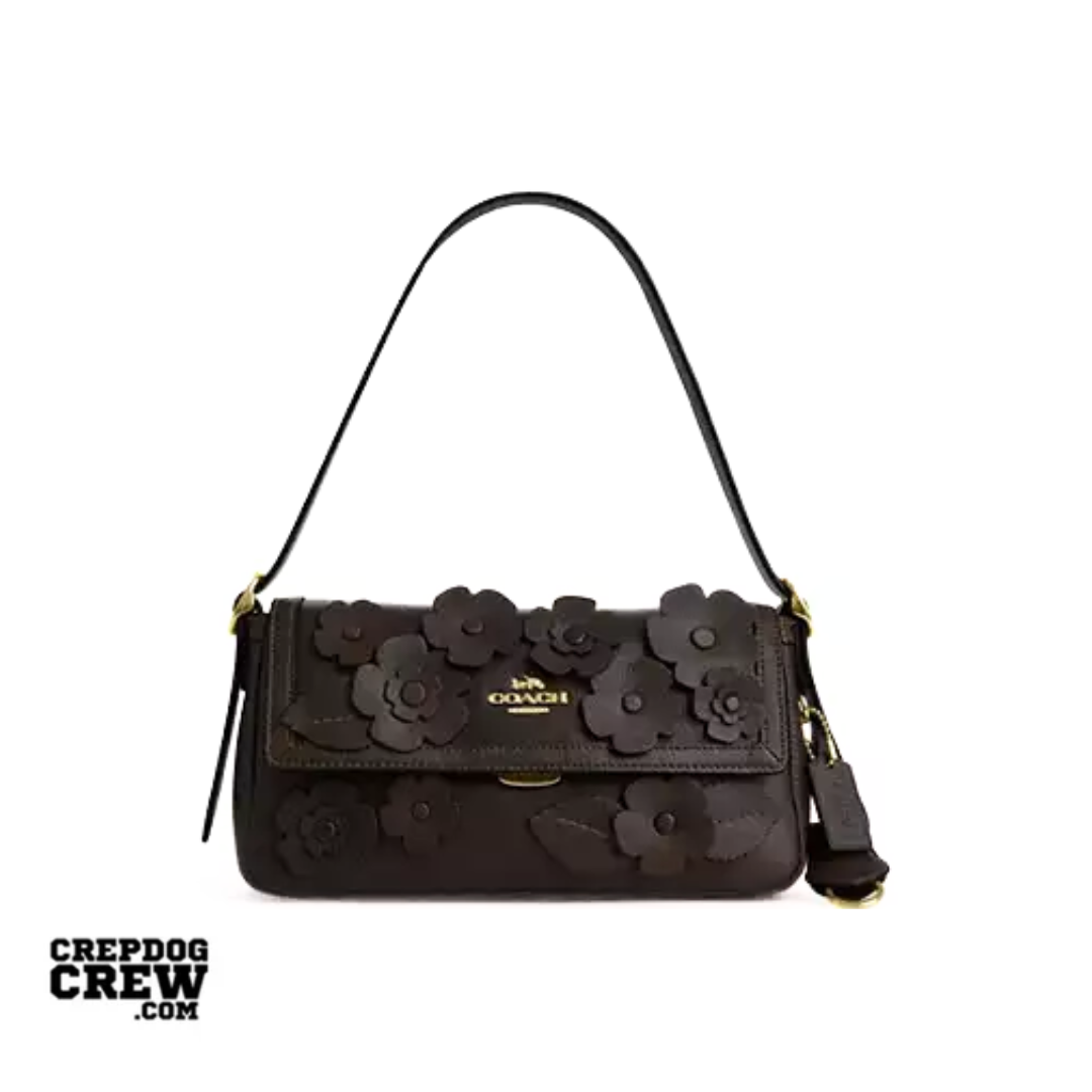 Coach Etta Small Flap Shoulder Bag With Floral Applique smooth leather Gold Maple