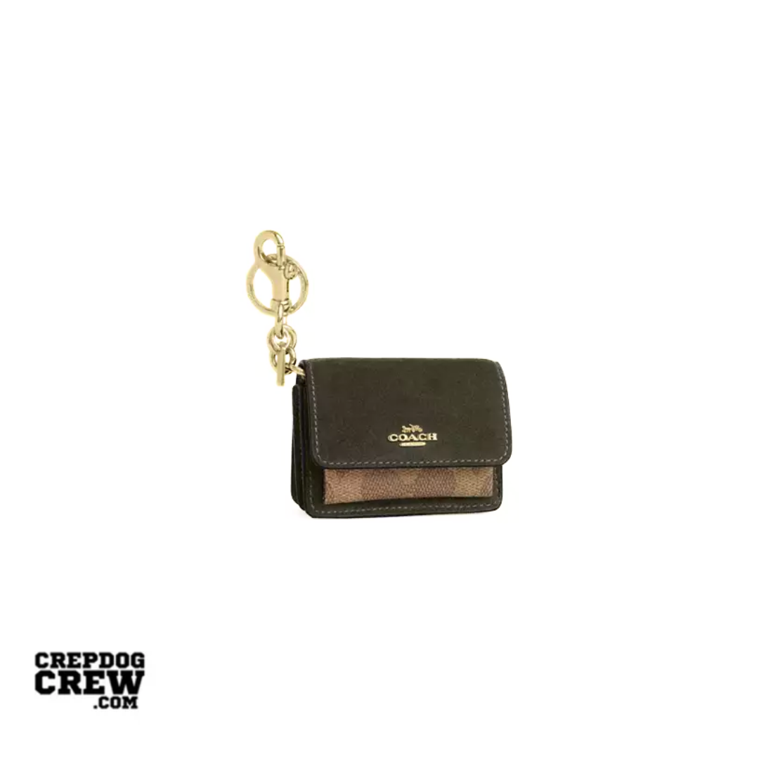 Coach Klare Bag Charm With Signature Canvas Suede Gold Army Green Tan