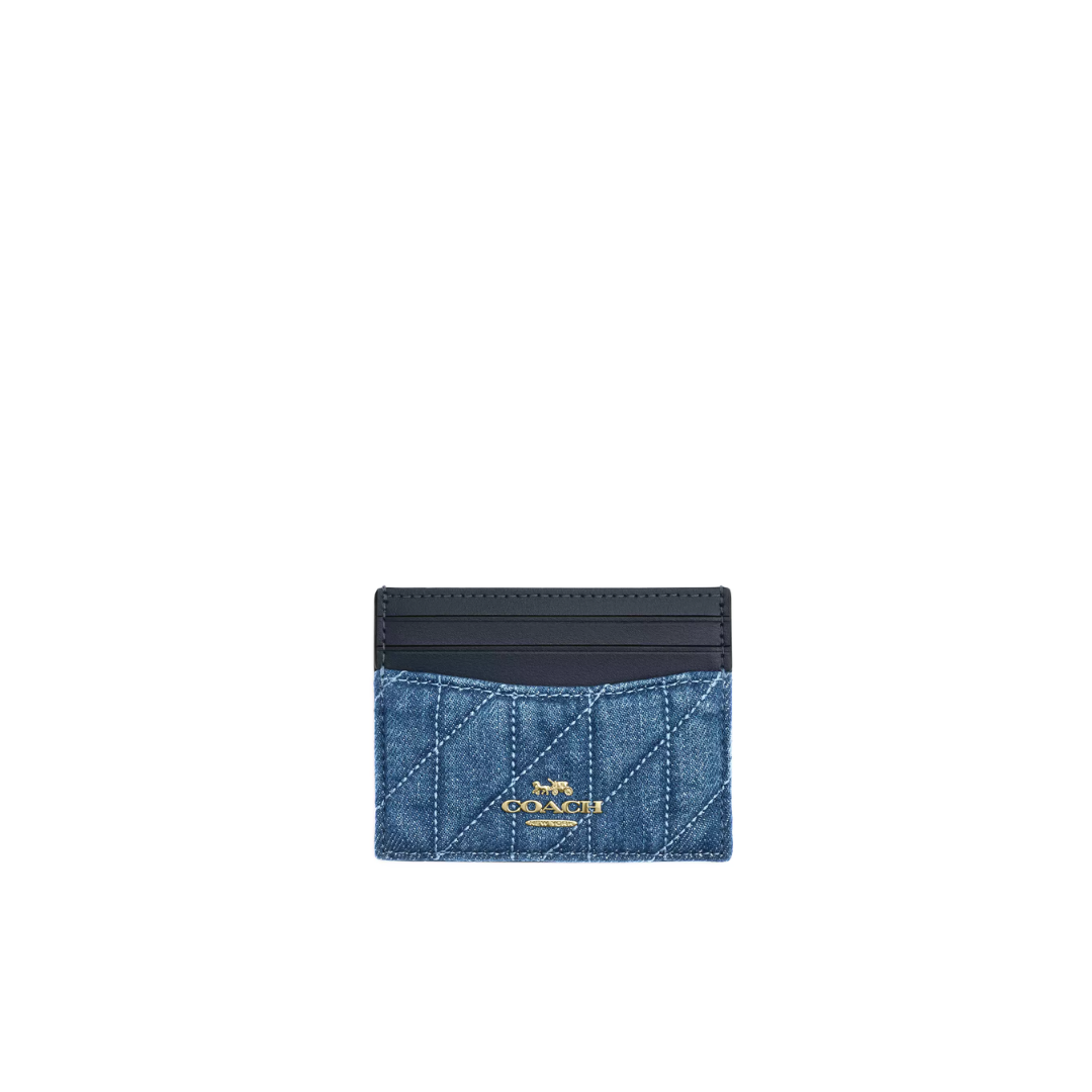 COACH Slim Id Card Case quilted denim Gold Indigo