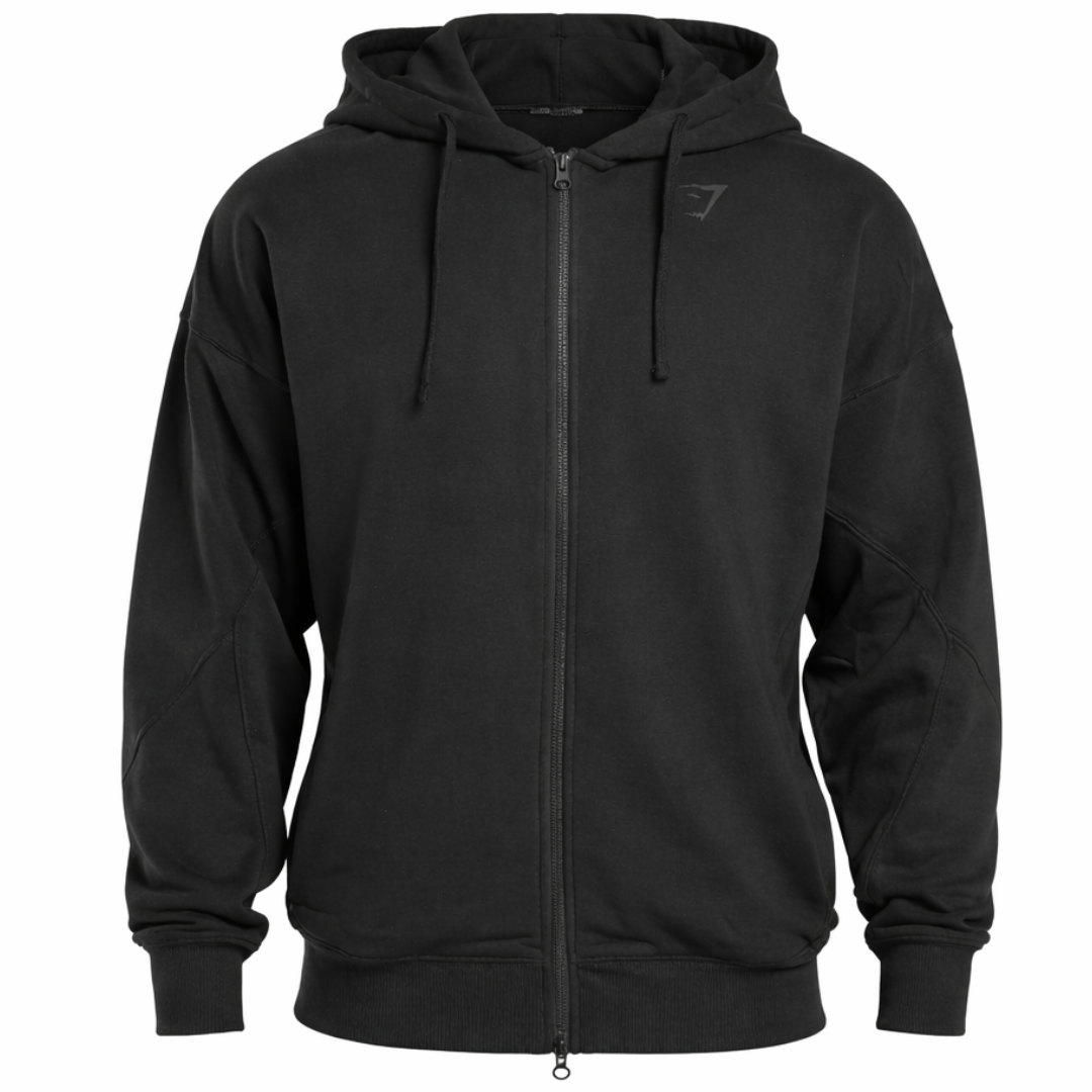 GYMSHARK POWER ZIP UP HOODIE OVERSIZED FIT BLACK