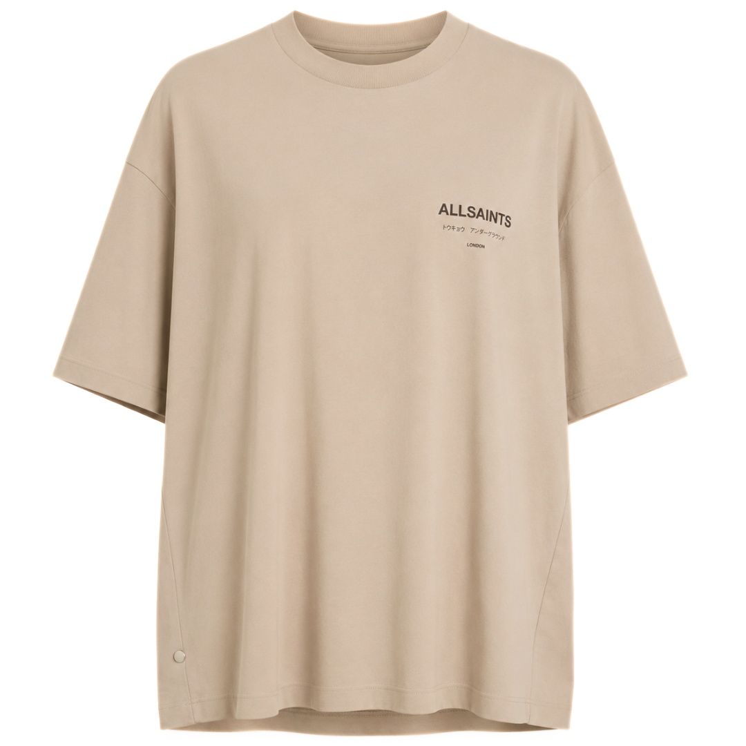 ALL SAINTS UNDERGROUND OVERSIZED CREW NECK T-SHIRT EATHER TAUPE