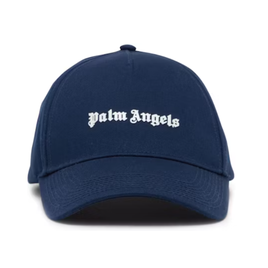 Palm Angels Logo-Print Cotton Snapback Cap Navy Blue/White