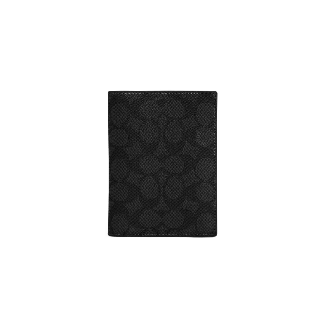Coach Passport Card Case In Signature Canvas Gunmetal Charcoal Black
