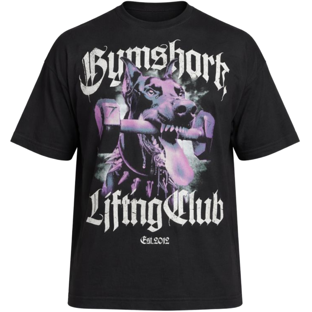 GYMSHARK DOBERMAN GRAPHIC T-SHIRT EXTREME OVERSIZE BLACK