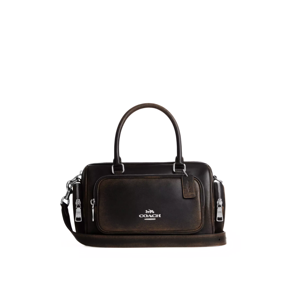 Coach Rowan Satchel Bag With Pockets In Loved Leather Black Brown