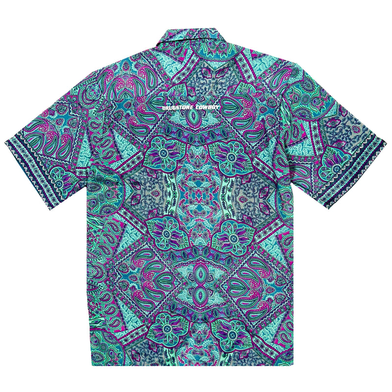 Lake Blue Silk Satin Shirt | Drugstore Cowboy | Streetwear Shirt by Crepdog Crew