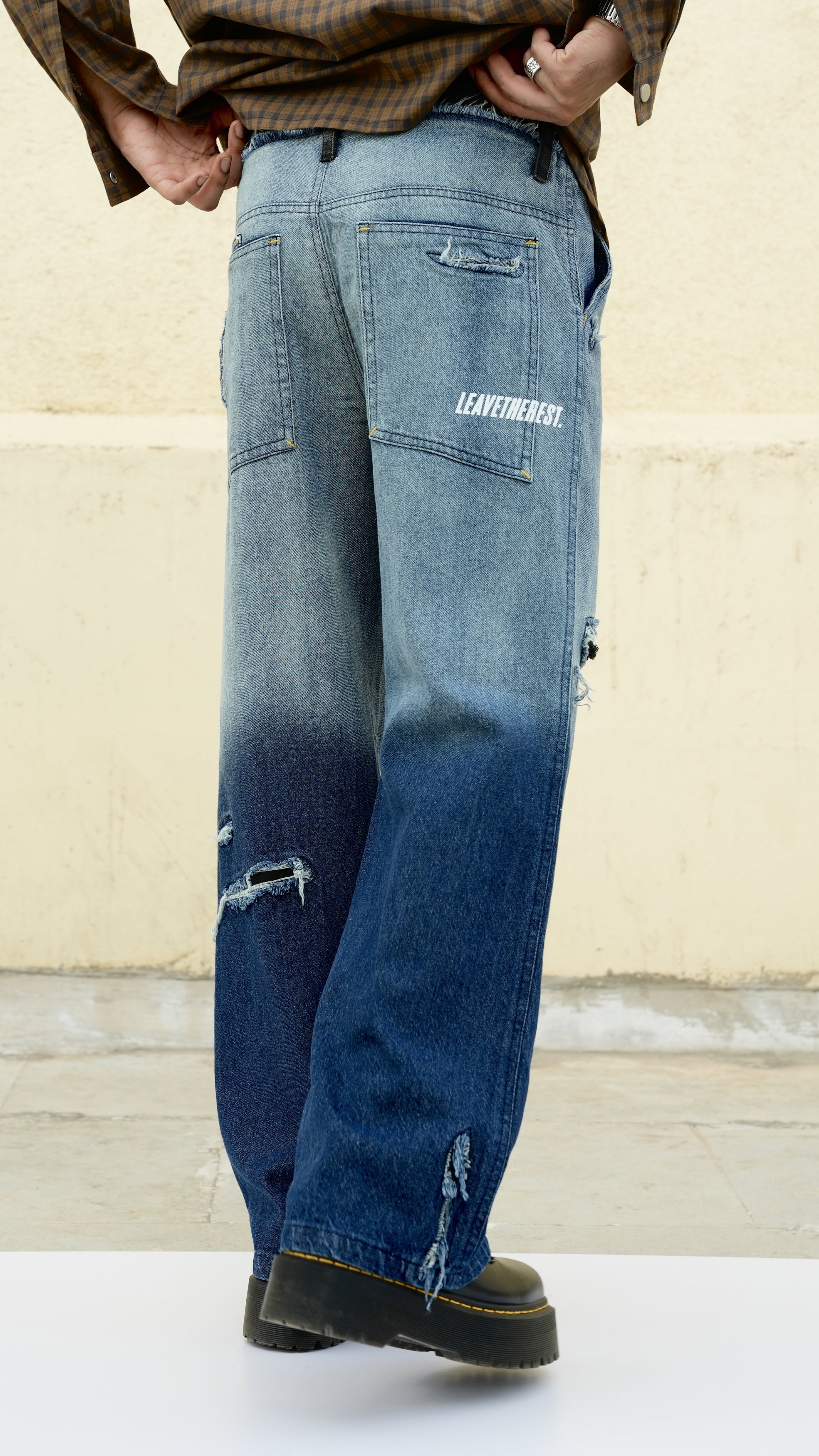 Ombre Distressed Jeans-Indigo - RTW