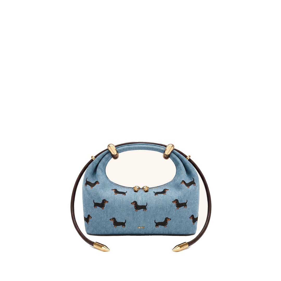 JW PEI Ellie Embroidery Metal Ring Embellished Top Handle Bag - Vintage Blue Denim