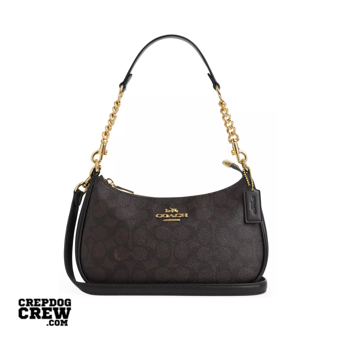 COACH Teri Shoulder Bag In Signature Canvas Gold Walnut Black