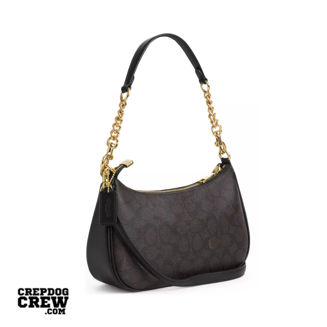 COACH Teri Shoulder Bag In Signature Canvas Gold Walnut Black