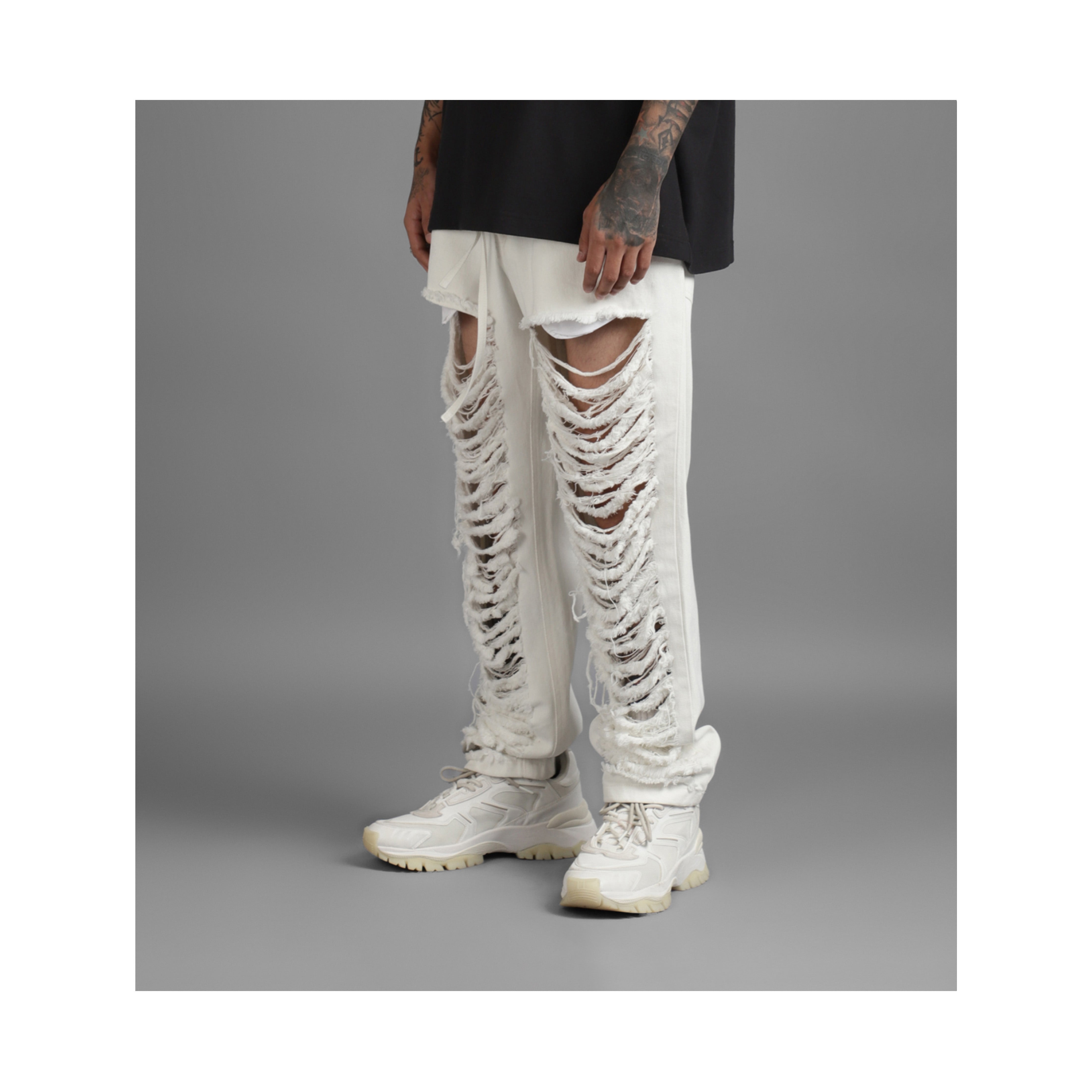 SuperHUEMN Slit and Frayed Denim (White)