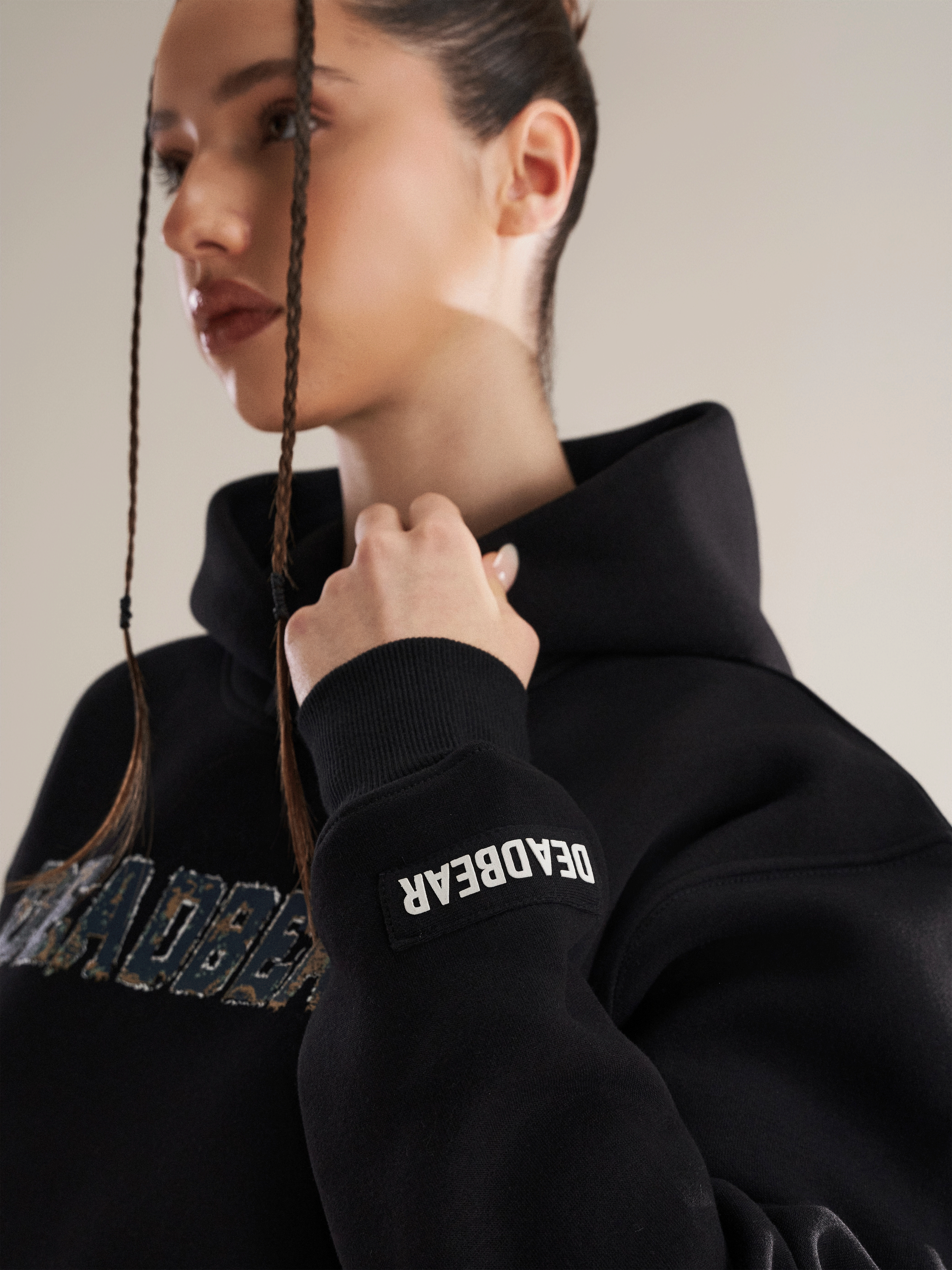 Fake Denim Hoodie Black