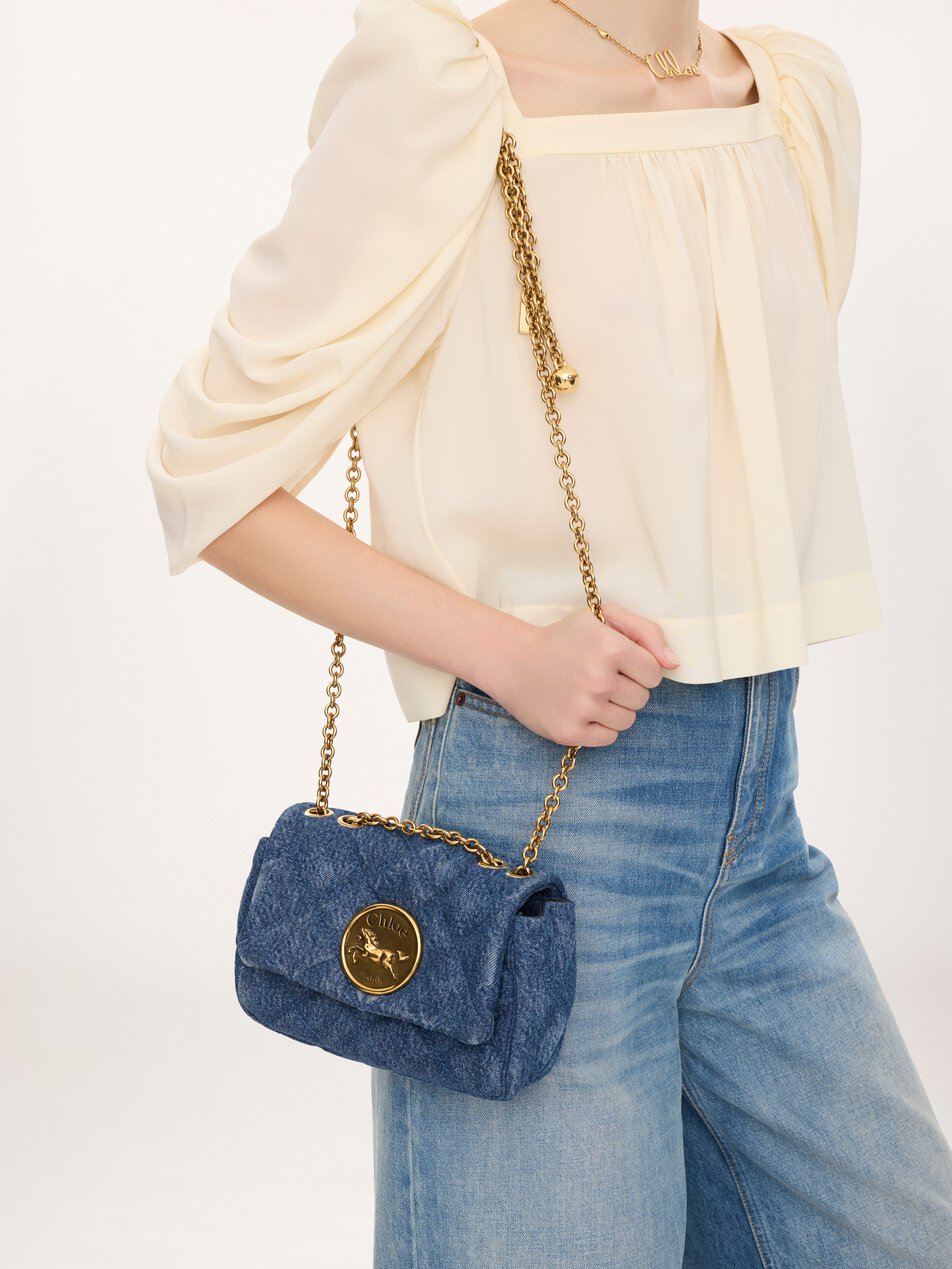CHLOE Small Chloé Heritage shoulder bag in denim Ashes Blue