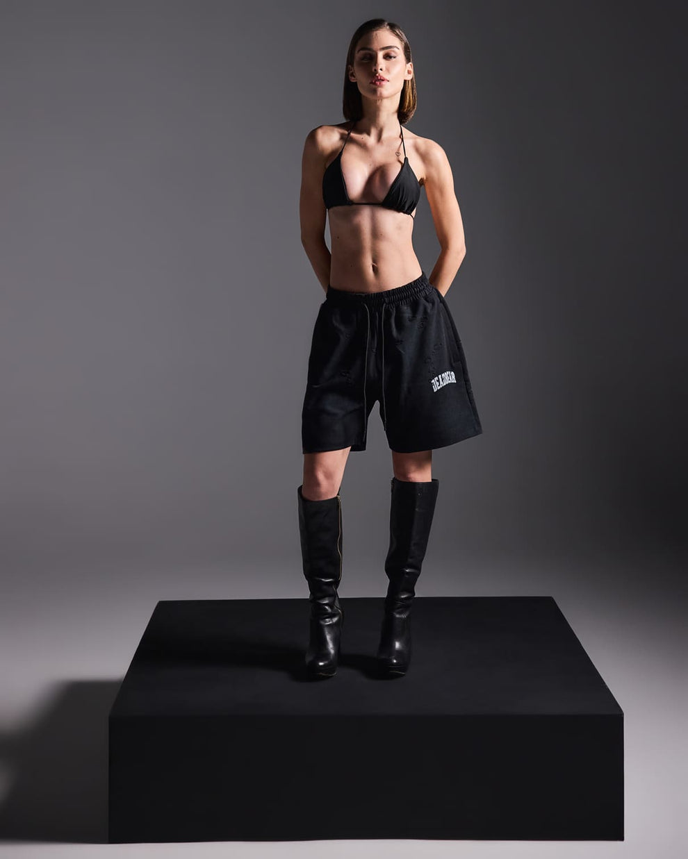 Distressed Washed Black Shorts