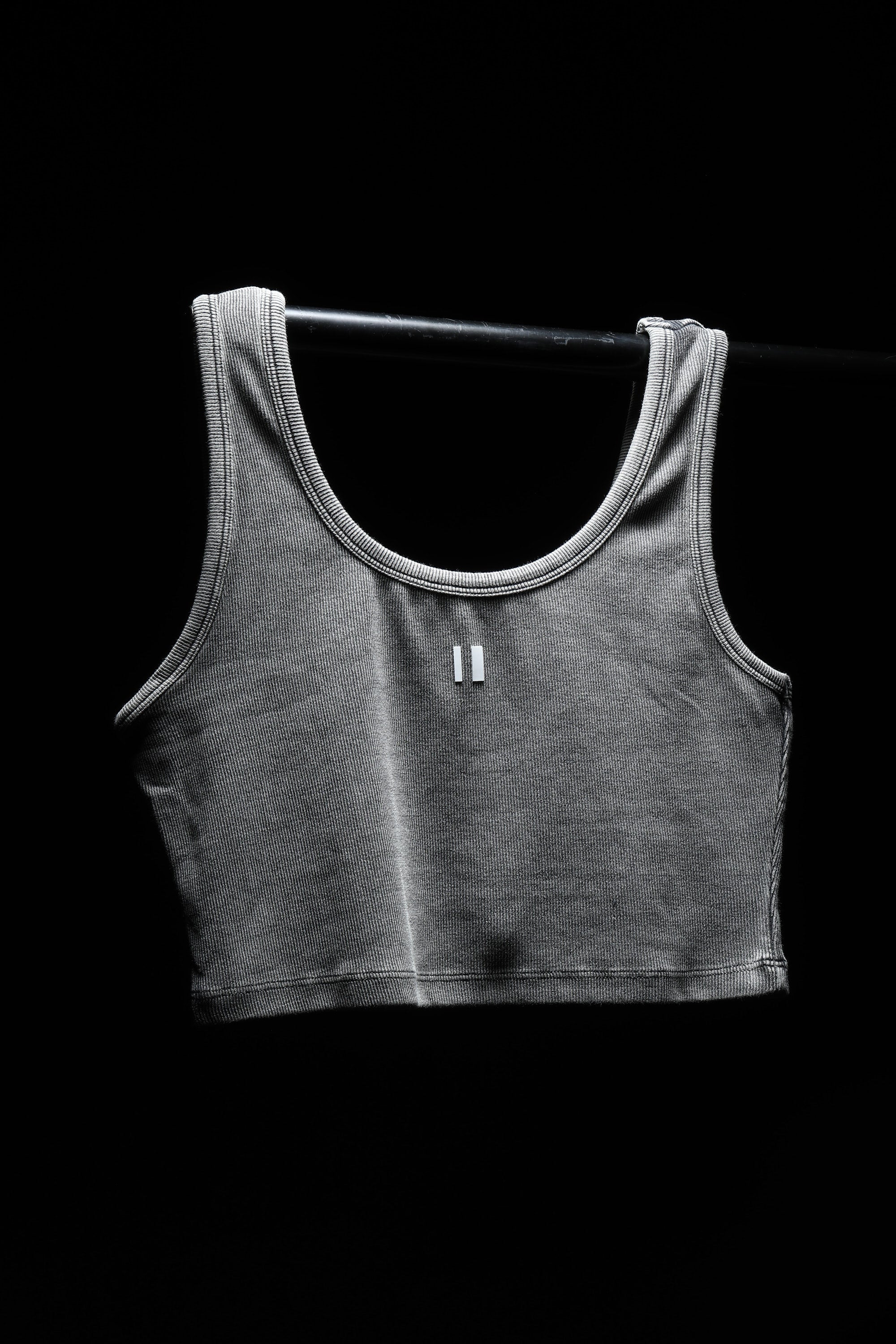 Grey Ribbed Crop Stone Wash