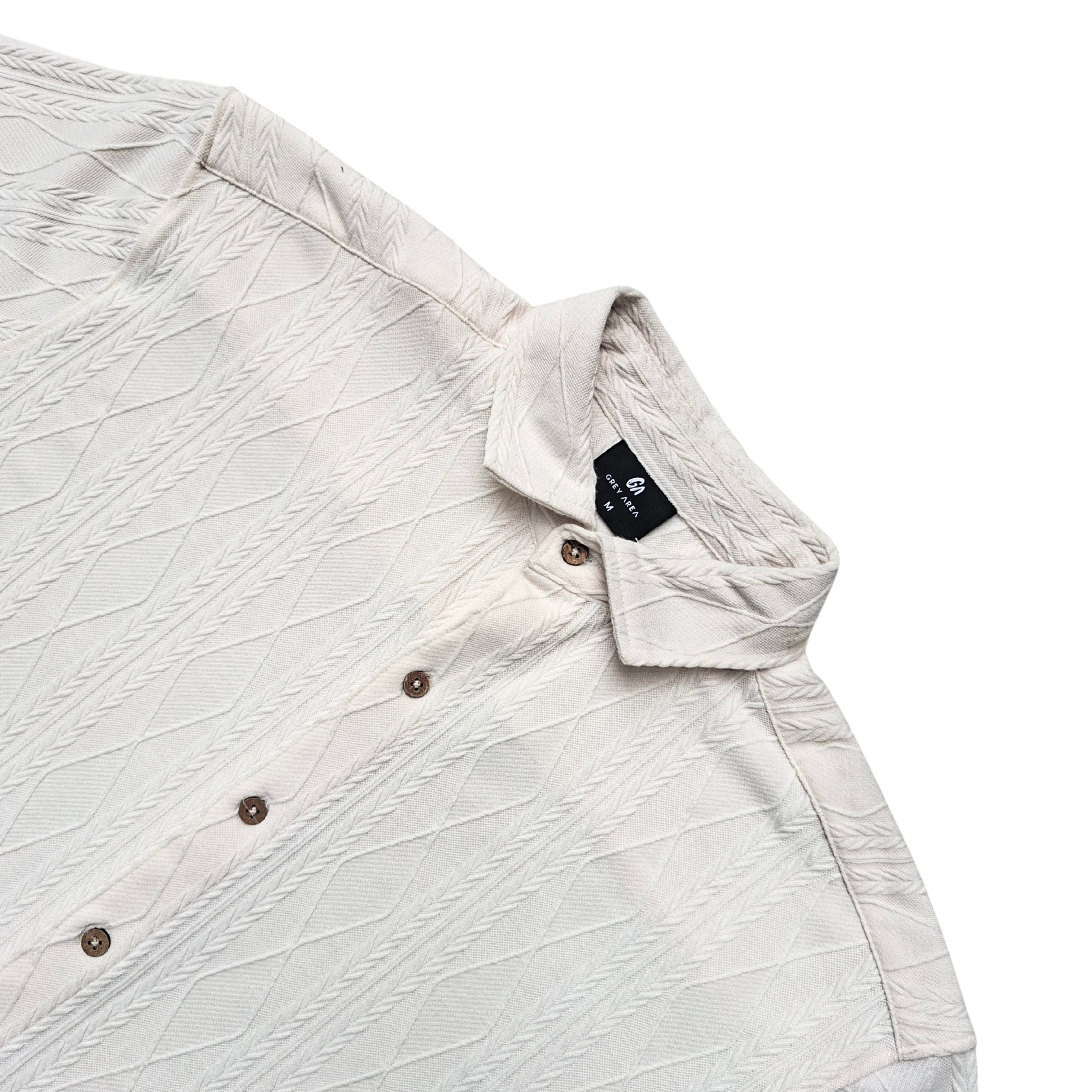 CREAM KNIT HALF SLEEVES SHIRT