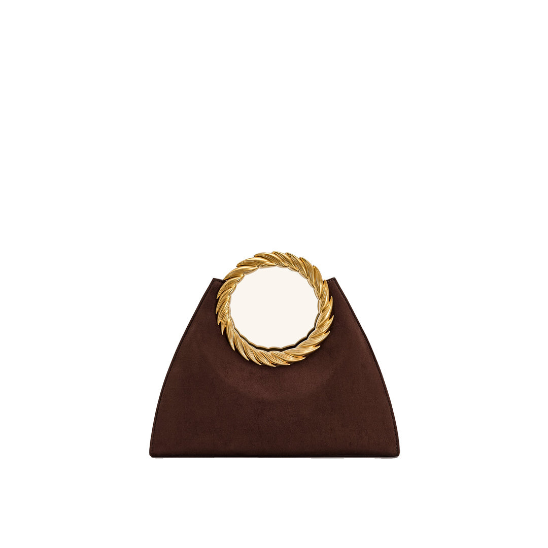 JW PEI Amiya Leaf Handle Faux Suede Sculpture Bag - Mocha Brown