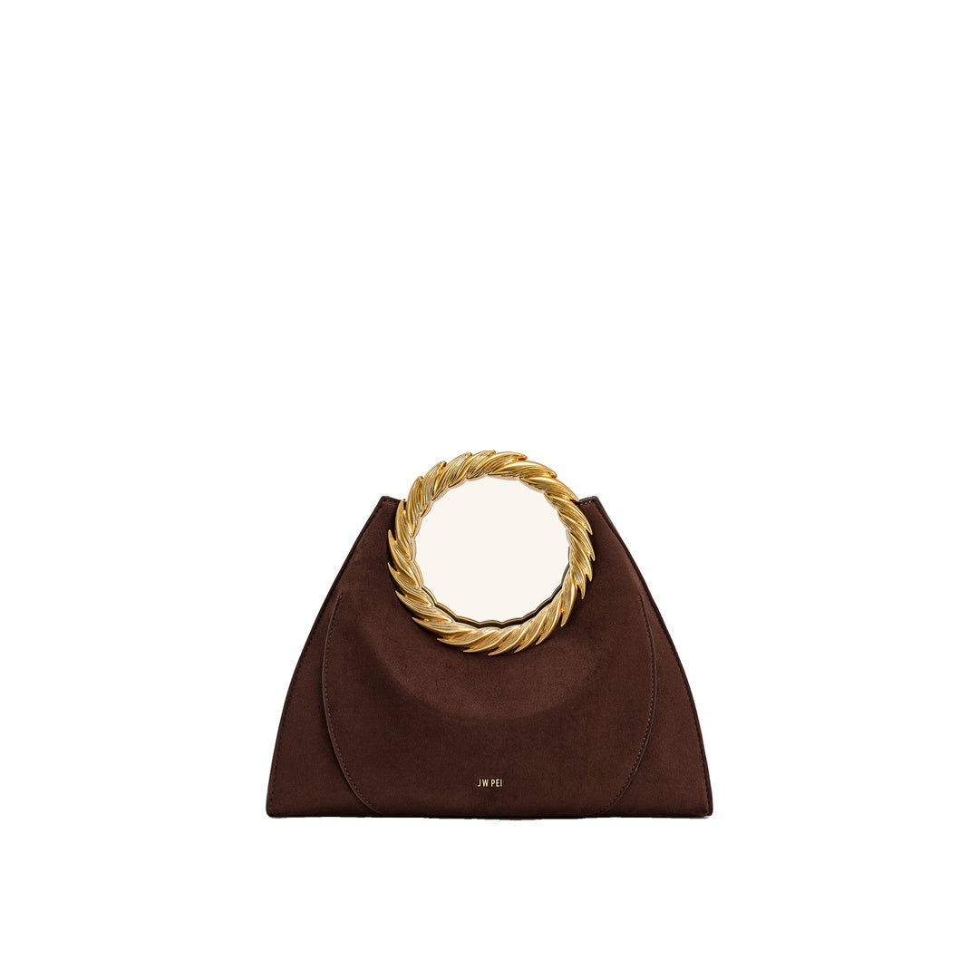 JW PEI Amiya Leaf Handle Faux Suede Sculpture Bag - Mocha Brown