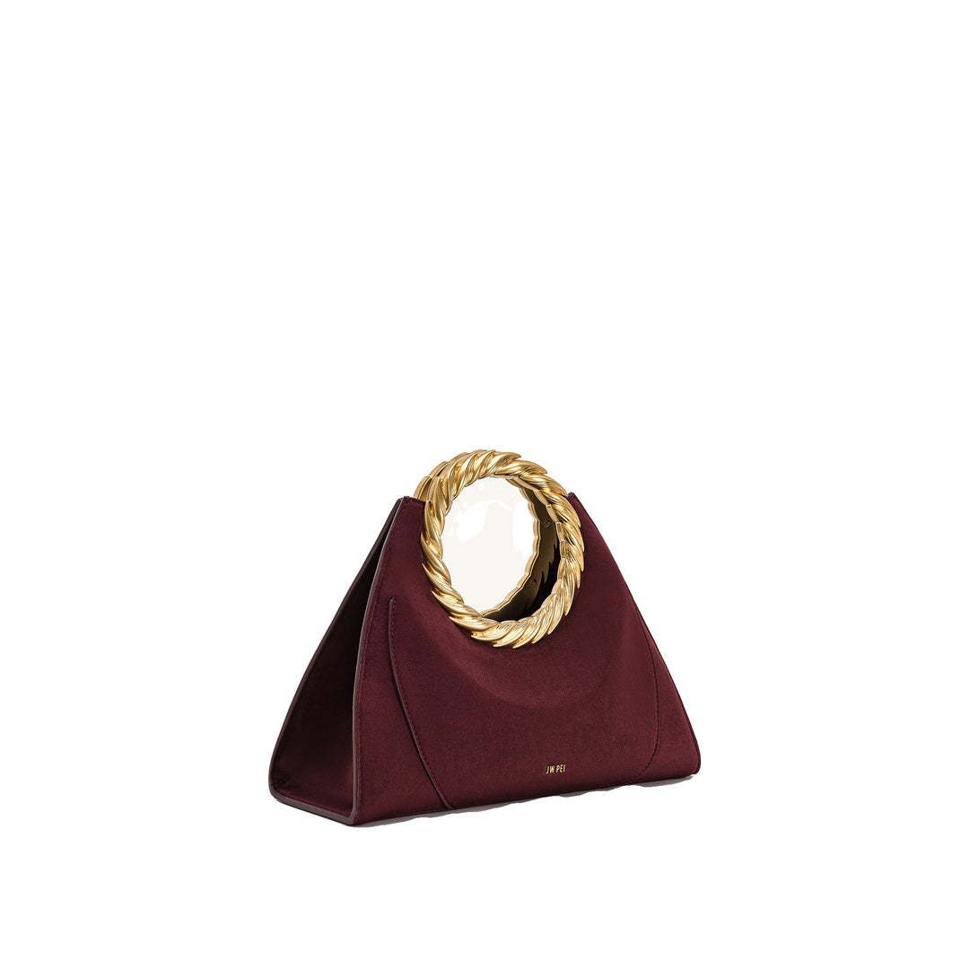 JW PEI Amiya Leaf Handle Faux Suede Sculpture Bag - Merlot Red