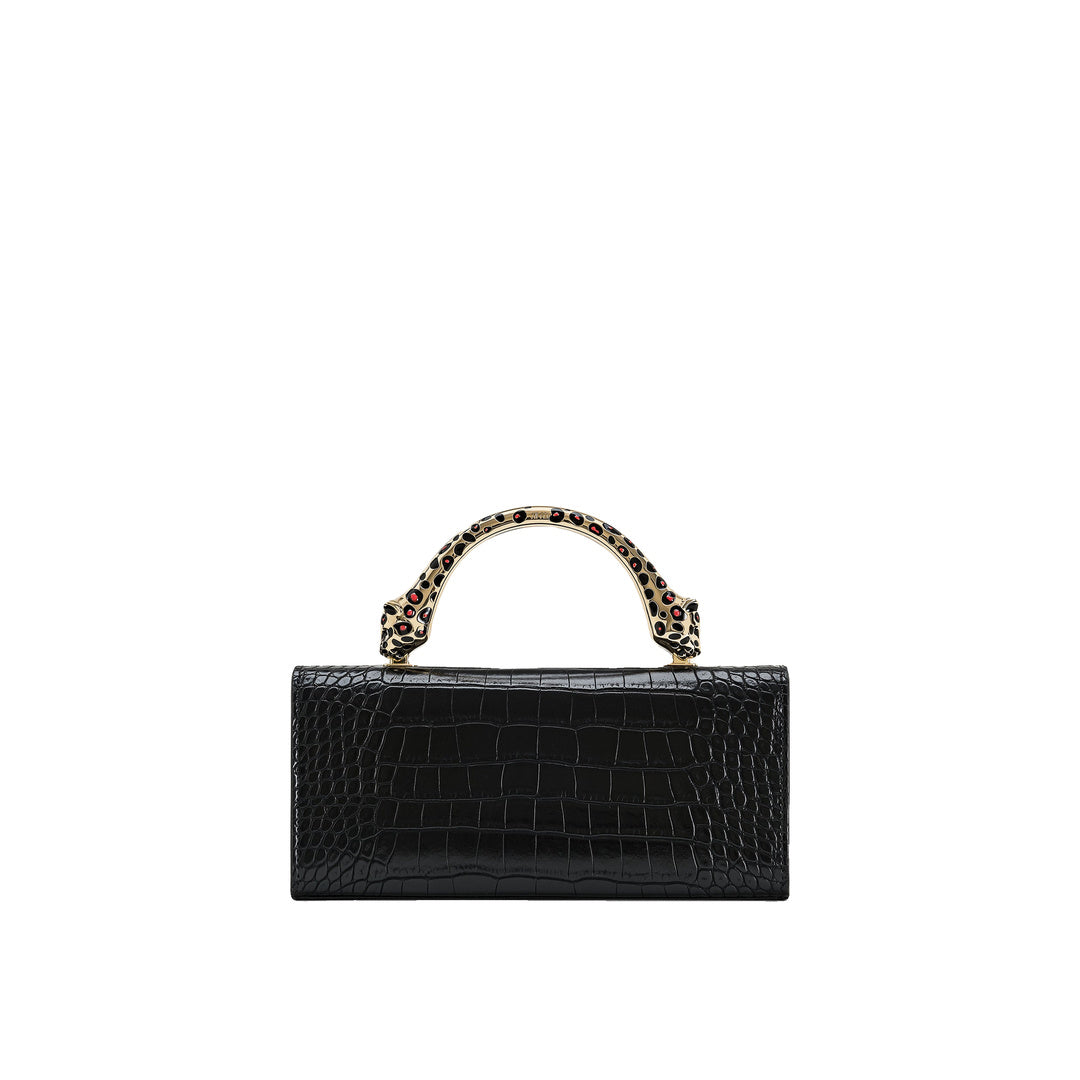 JW PEI Maya Leopard-Shaped Hardware Handle Top Handle Bag - Black Croc