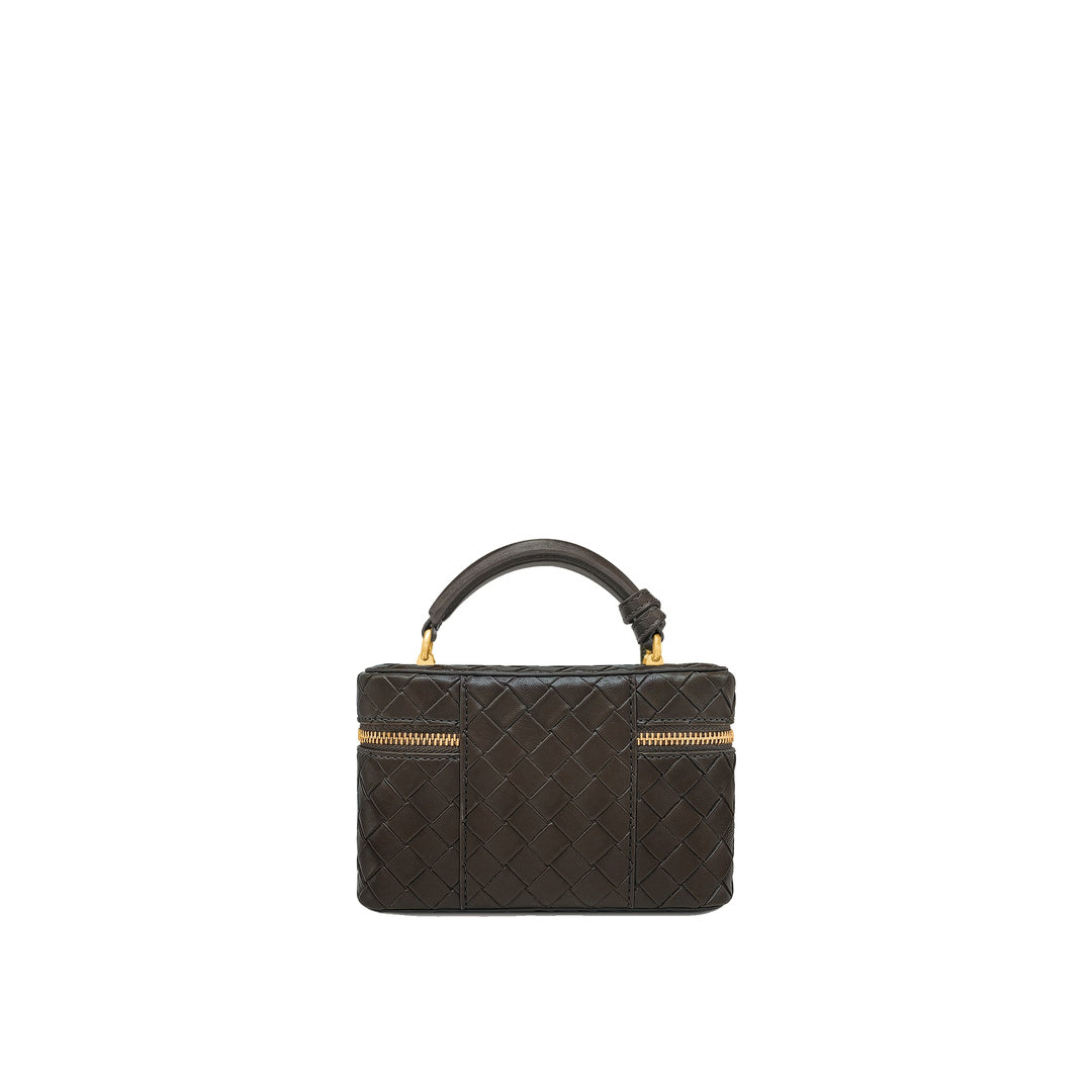 JW PEI Cleo Woven Texture Box Shape Top Handle Bag - Dark Brown