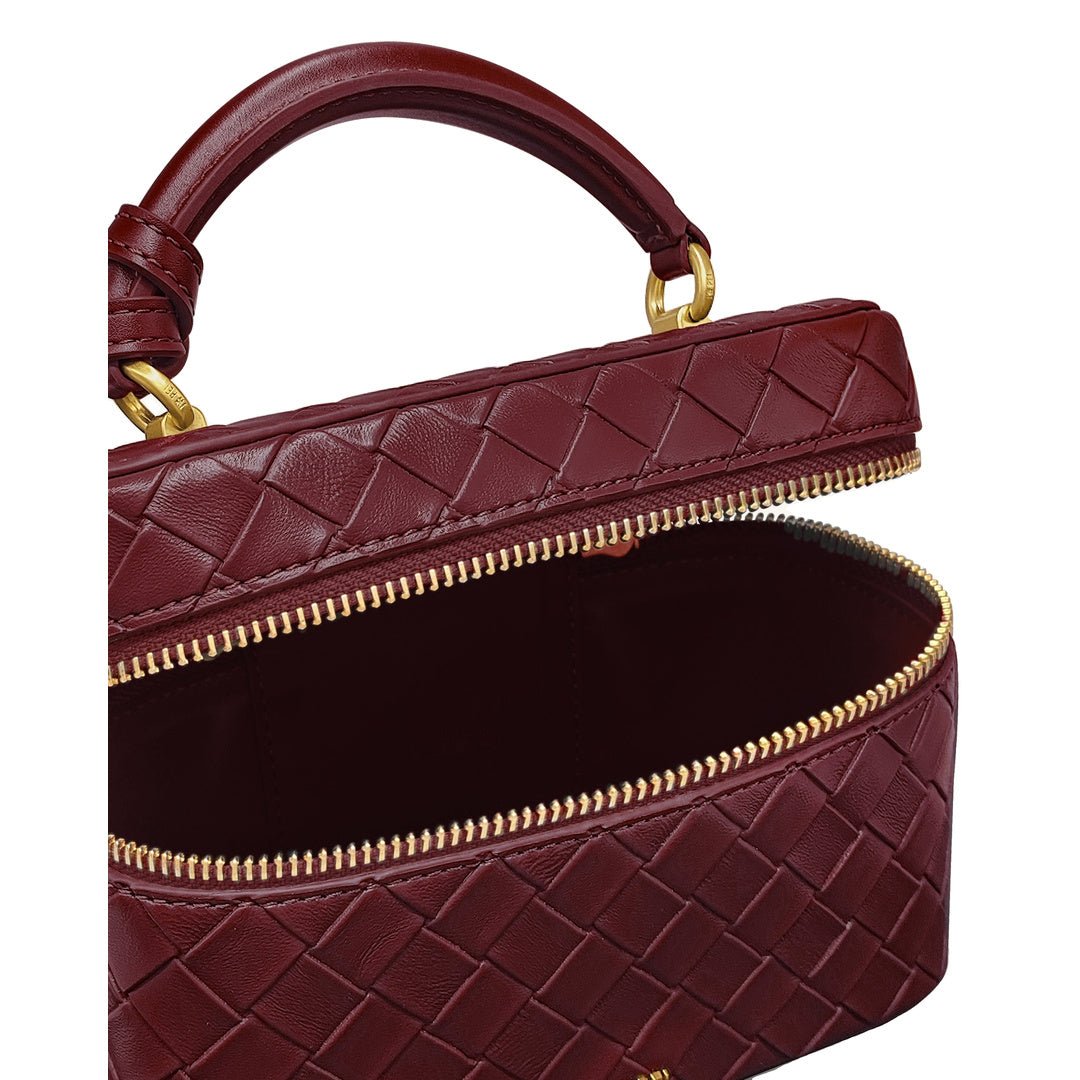 JW PEI Cleo Woven Texture Box Shape Top Handle Bag - Claret