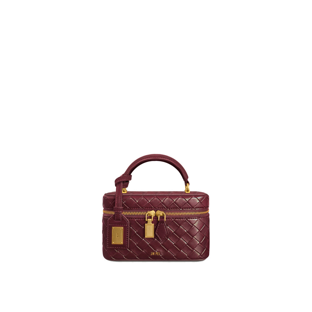 JW PEI Cleo Woven Texture Box Shape Top Handle Bag - Claret