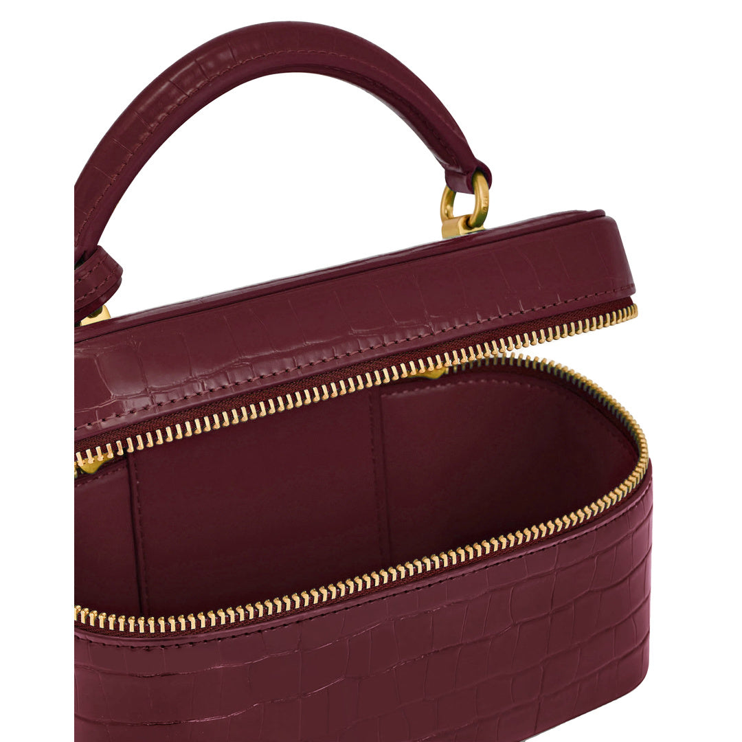 JW PEI Cleo Box Shape Top Handle Bag - Claret Croc