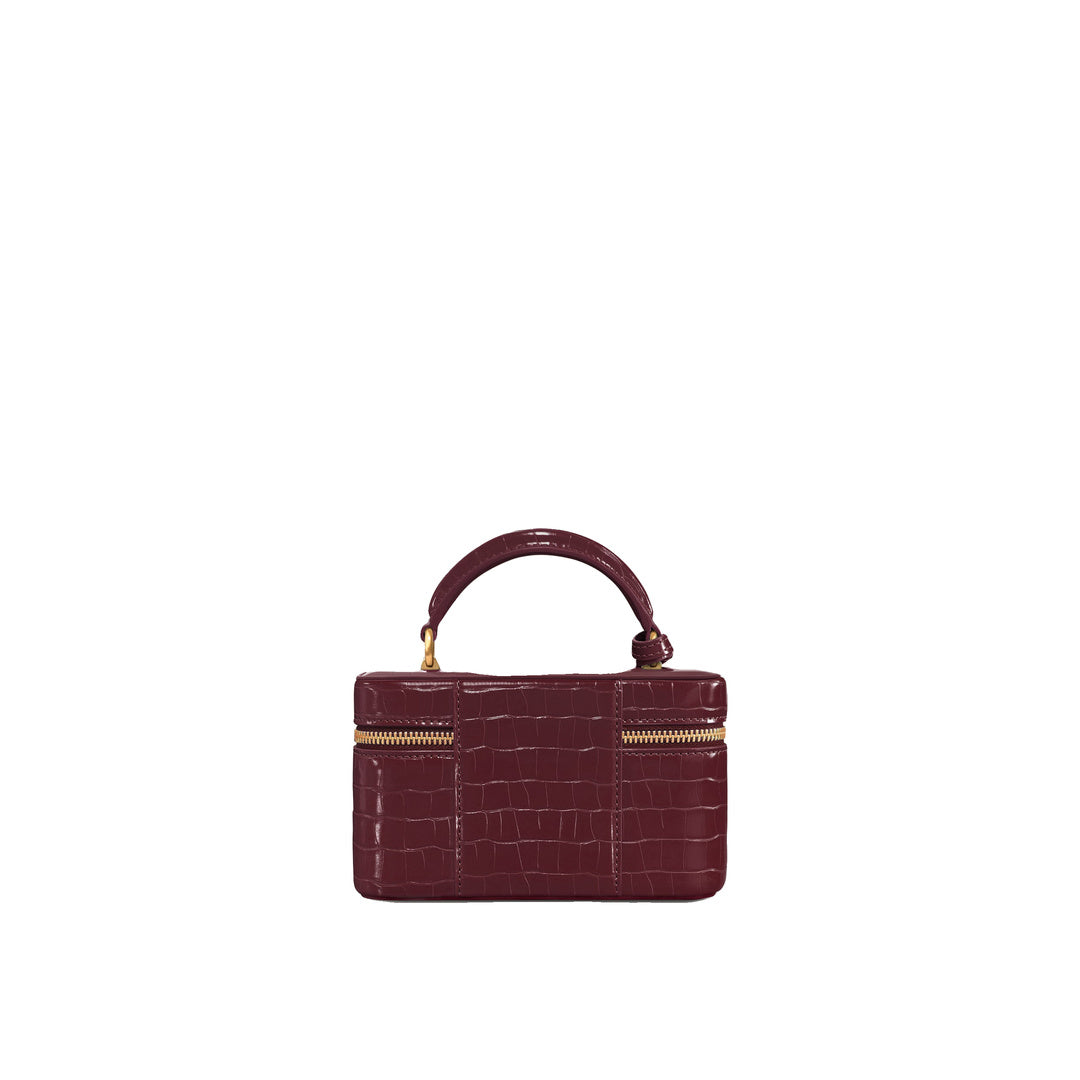 JW PEI Cleo Box Shape Top Handle Bag - Claret Croc