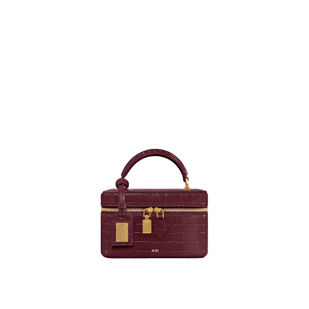JW PEI Cleo Box Shape Top Handle Bag - Claret Croc