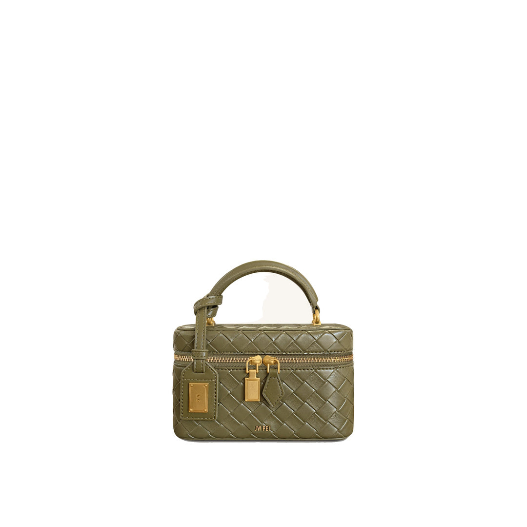 JW PEI Cleo Woven Texture Box Shape Top Handle Bag - Olive Green