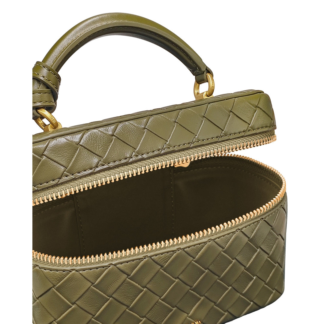 JW PEI Cleo Woven Texture Box Shape Top Handle Bag - Olive Green