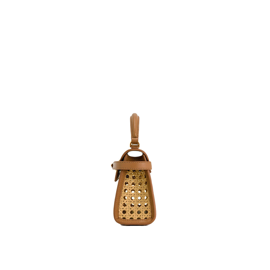 JW PEI Elise Faux Bamboo Woven Top Handle Bag - Brown