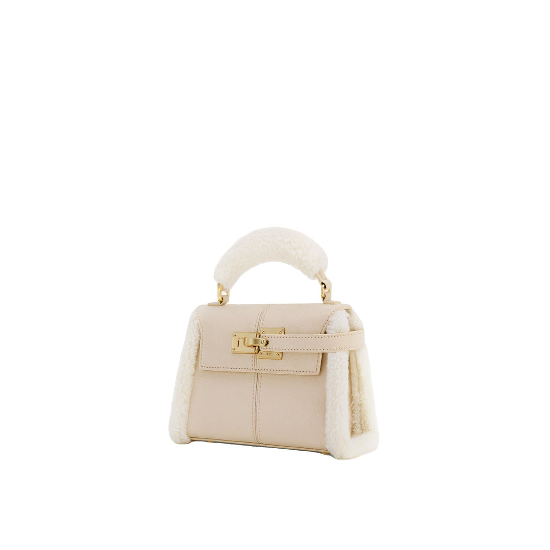 JW PEI Elise Faux Suede Shearling Trim Top Handle Bag - Taupe