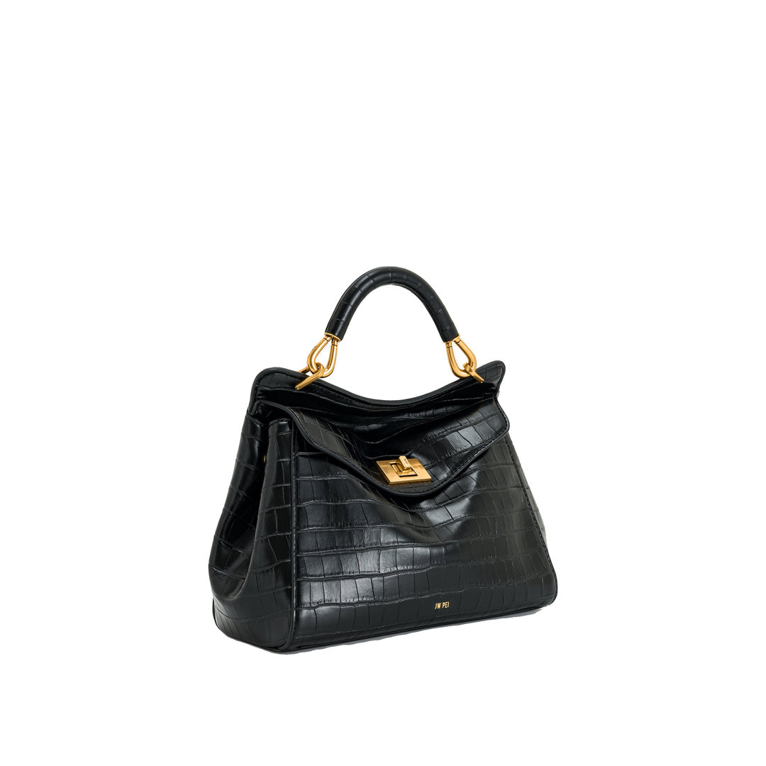 JW PEI Lucia Classic Top Handbag - Black Croc