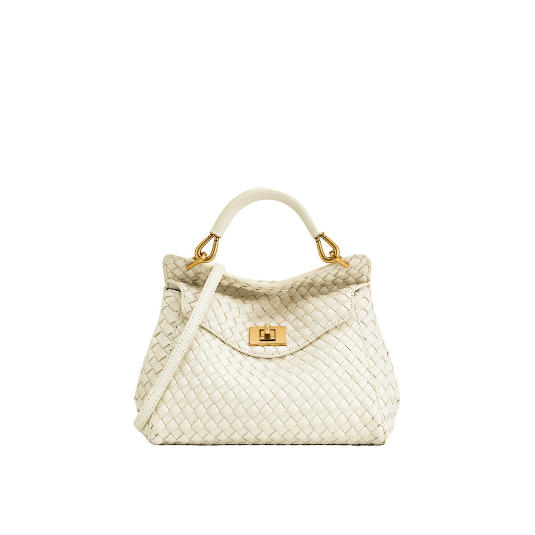 JW PEI Lucia Classic Top Handle Woven Bag - White