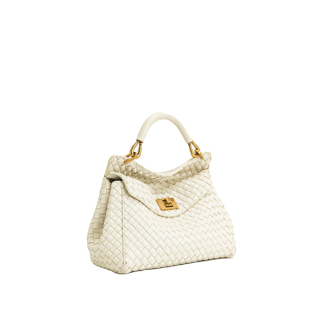 JW PEI Lucia Classic Top Handle Woven Bag - White