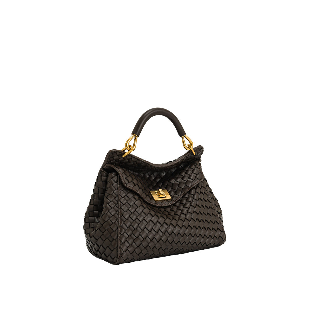 JW PEI Lucia Classic Top Handle Woven Bag - Dark Brown