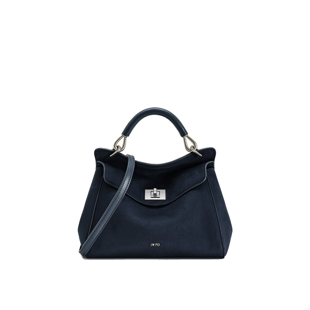 JW PEI Lucia Classic Faux Suede Top Handle Bag - Navy Blue