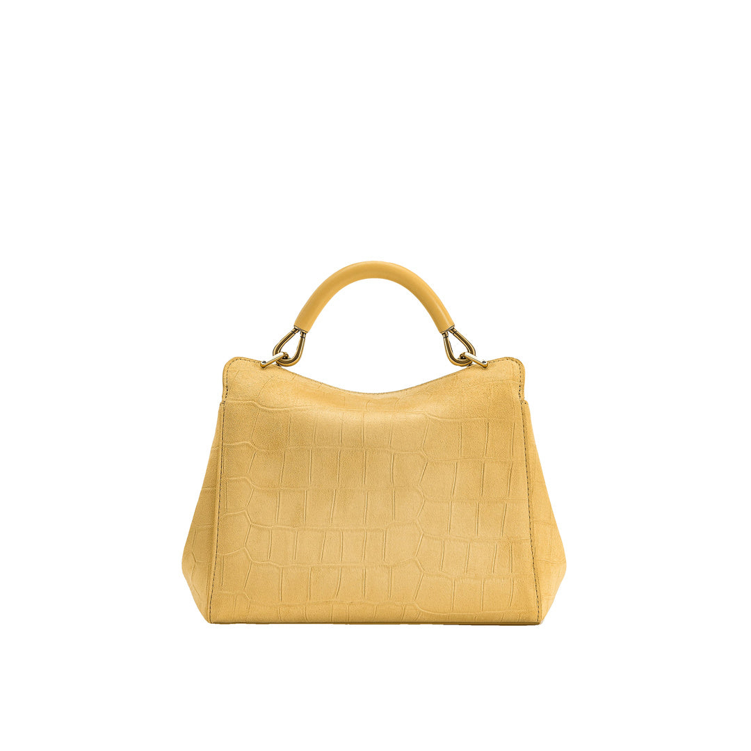 JW PEI Lucia Classic Croc-Embossed Faux Suede Top Handle Bag - Yellow