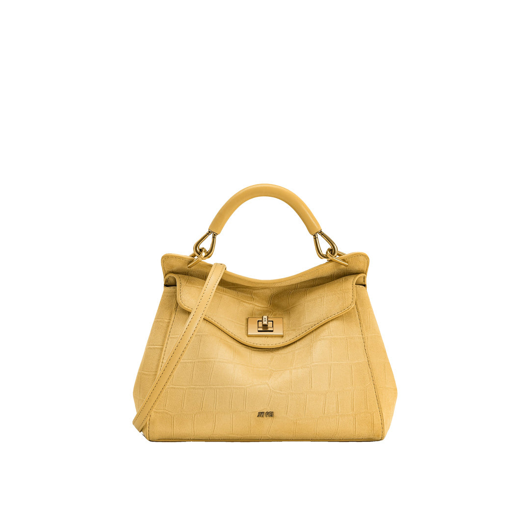 JW PEI Lucia Classic Croc-Embossed Faux Suede Top Handle Bag - Yellow