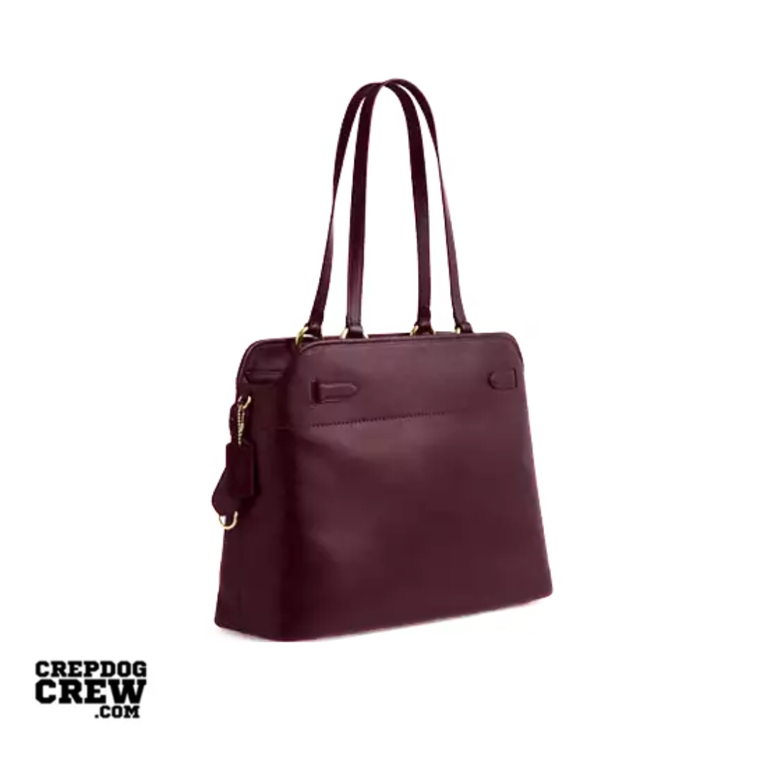 Coach Easton Tote Bag smooth leather Gold Dark Wine