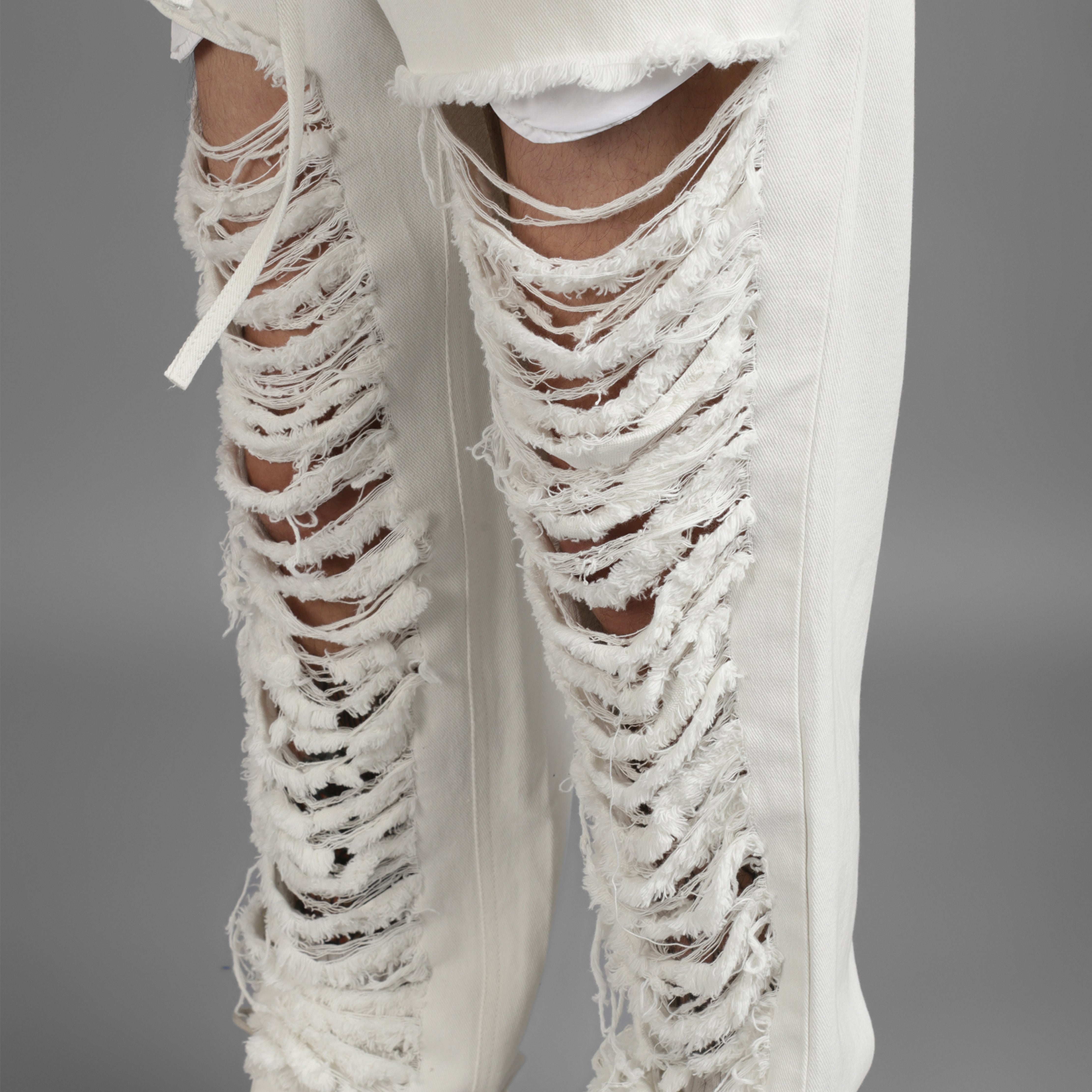 SuperHUEMN Slit and Frayed Denim (White)